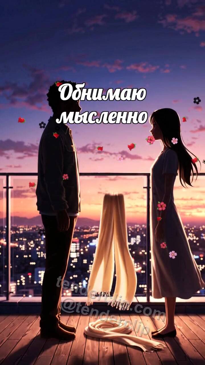 Анимационная открытка на тему Обнимаю мысленно: один шарф обнимает двоих