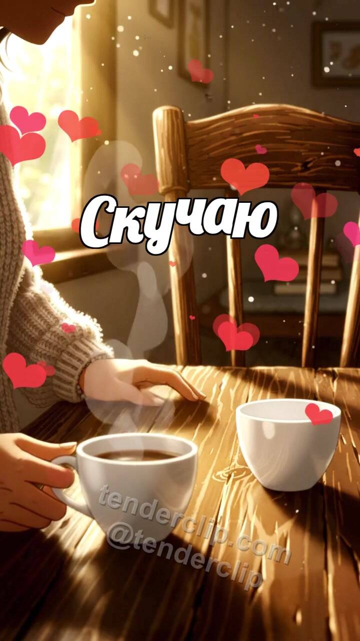 Анимационная открытка на тему Скучаю: вторая чашка ждёт на столе