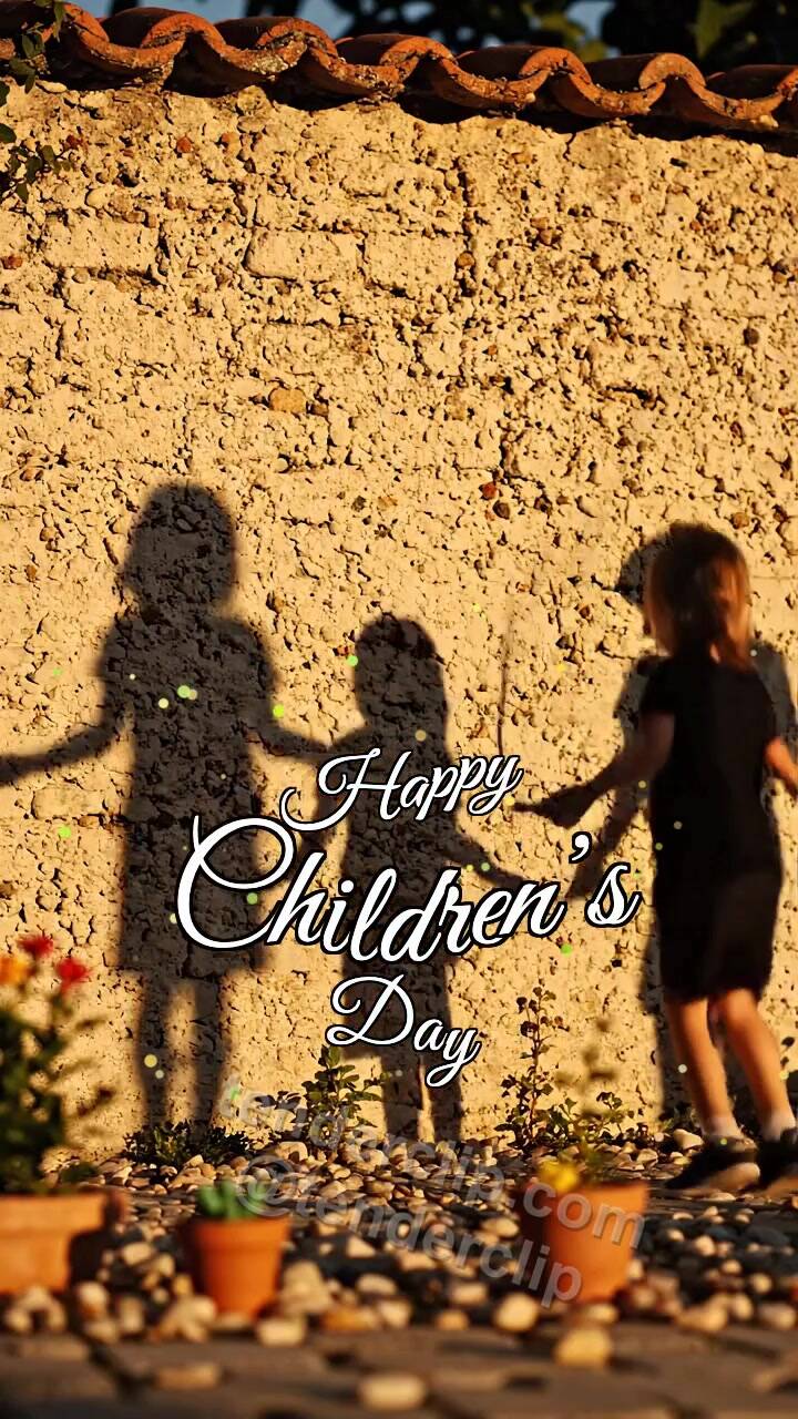 Animated greeting card about Happy Children’s Day: children shadows jump rope