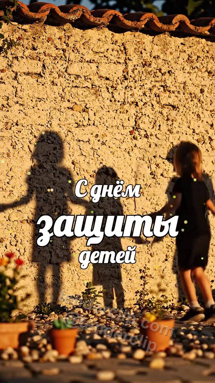 Анимационная открытка на тему С днём защиты детей: тени детей прыгают через скакалку