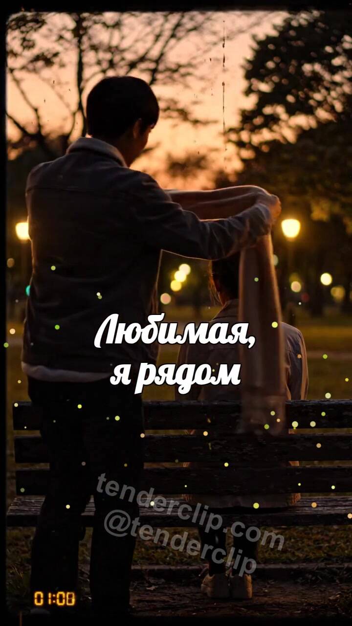 Анимационная открытка на тему Любимая, я рядом: мужчина укрывает плечи шарфом