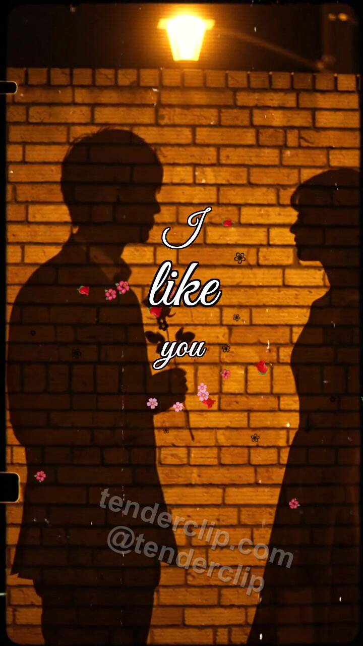 Animated greeting card about I like you: a man shadow gives a flower to a woman