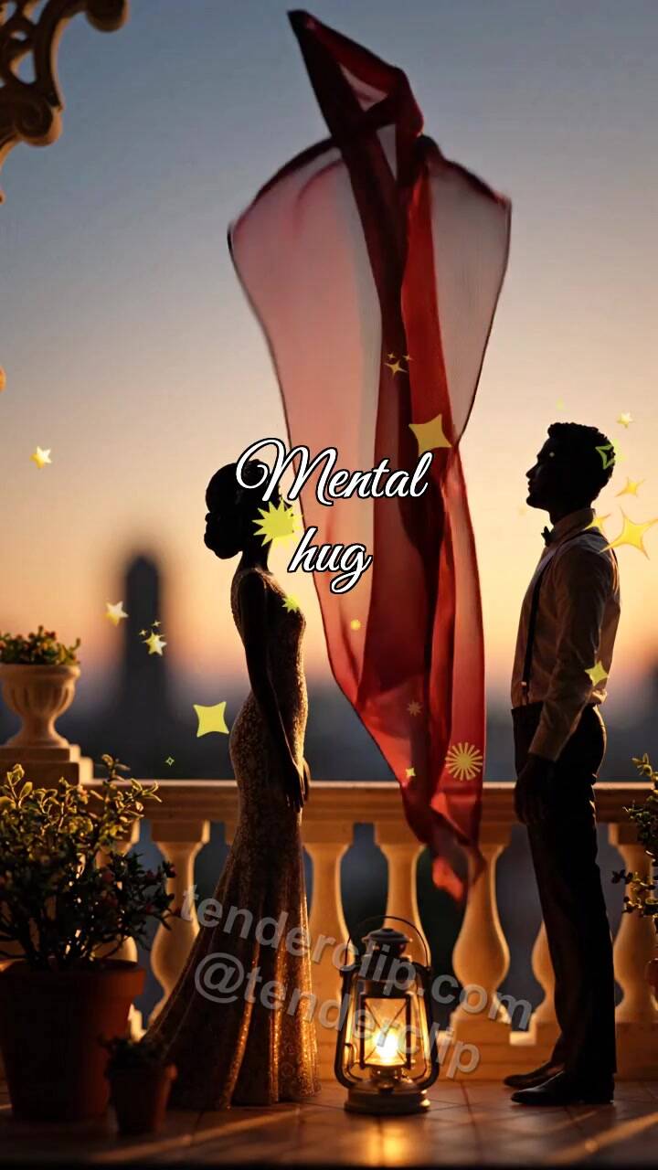 Animated greeting card about Mental hug: one scarf hugs two people