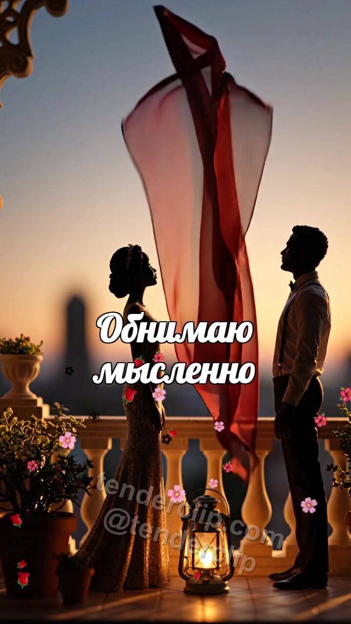 Анимационная открытка на тему Обнимаю мысленно: один шарф обнимает двоих