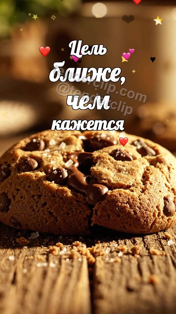 Анимационная открытка на тему Цель ближе, чем кажется: печенье делится половинкой