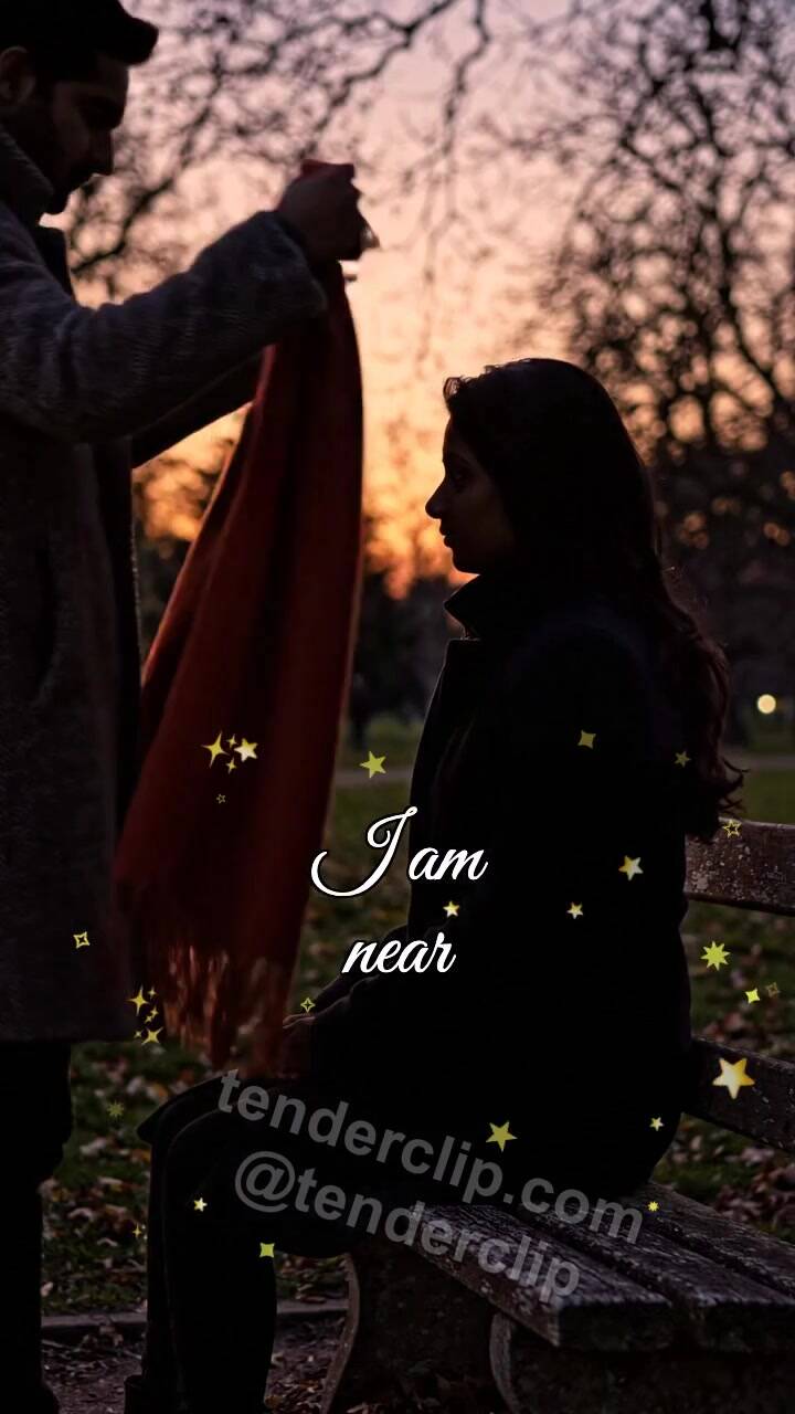 Animated greeting card about I am near: man wraps a scarf around shoulders