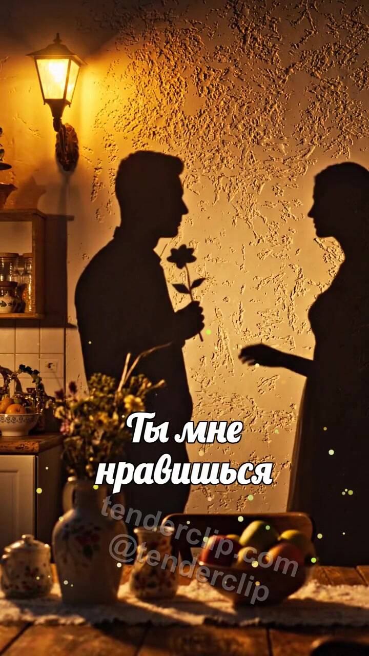 Анимационная открытка на тему Ты мне нравишься: тень мужчины дарит цветок женщине