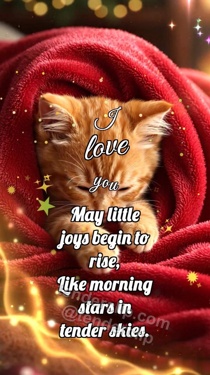 Animated greeting card about I love you: Kitten Under Blanket