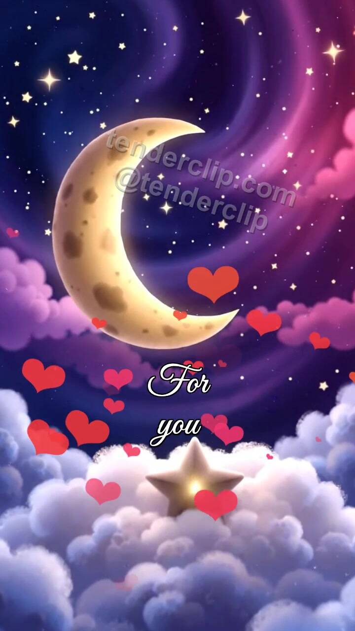 Animated greeting card about For you: moon lifts a star