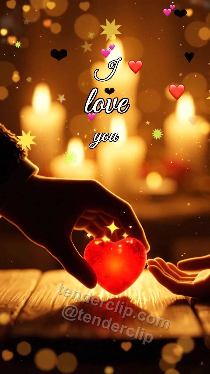 Animated greeting card about I love you: two hands hold a heart