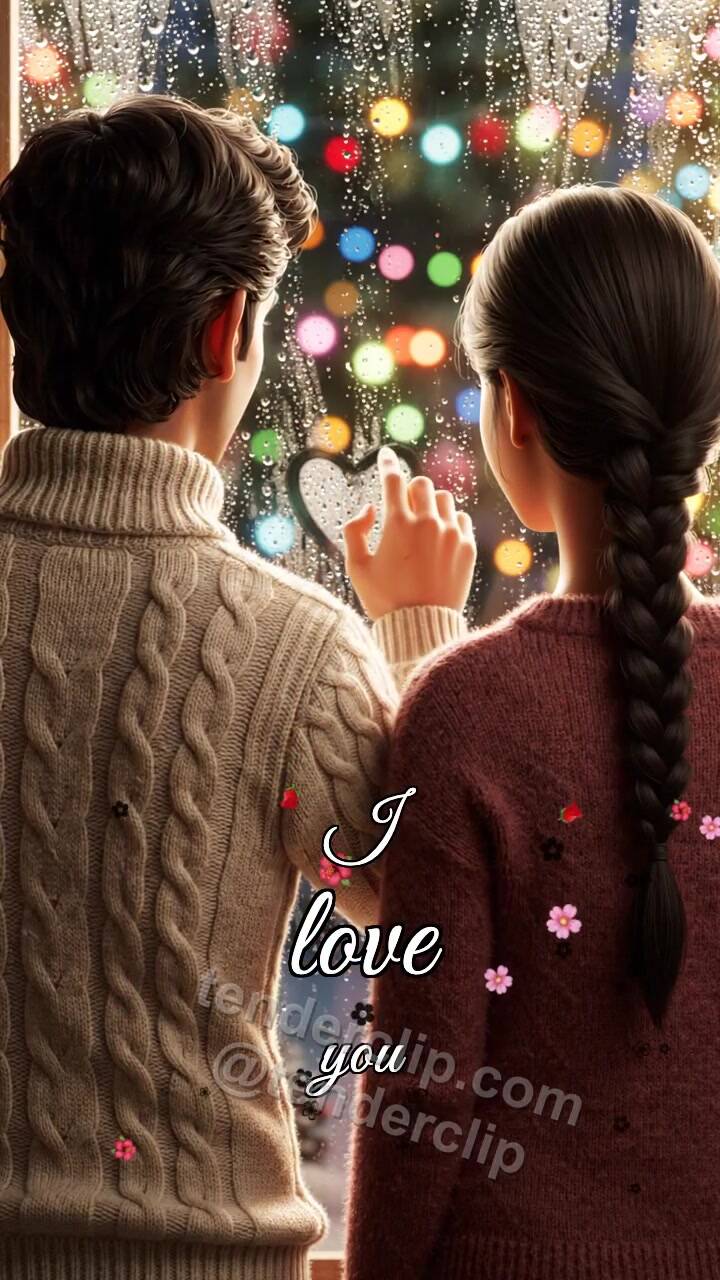 Animated greeting card about I love you: heart appears on a fogged window