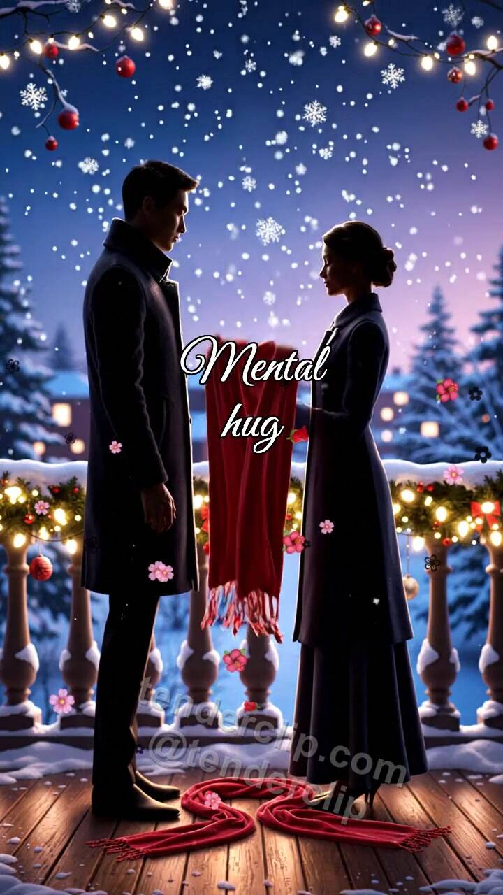 Animated greeting card about Mental hug: one scarf hugs two people