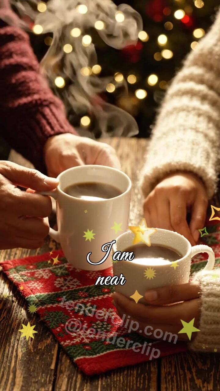 Animated greeting card about I am near: man brings a warm cup