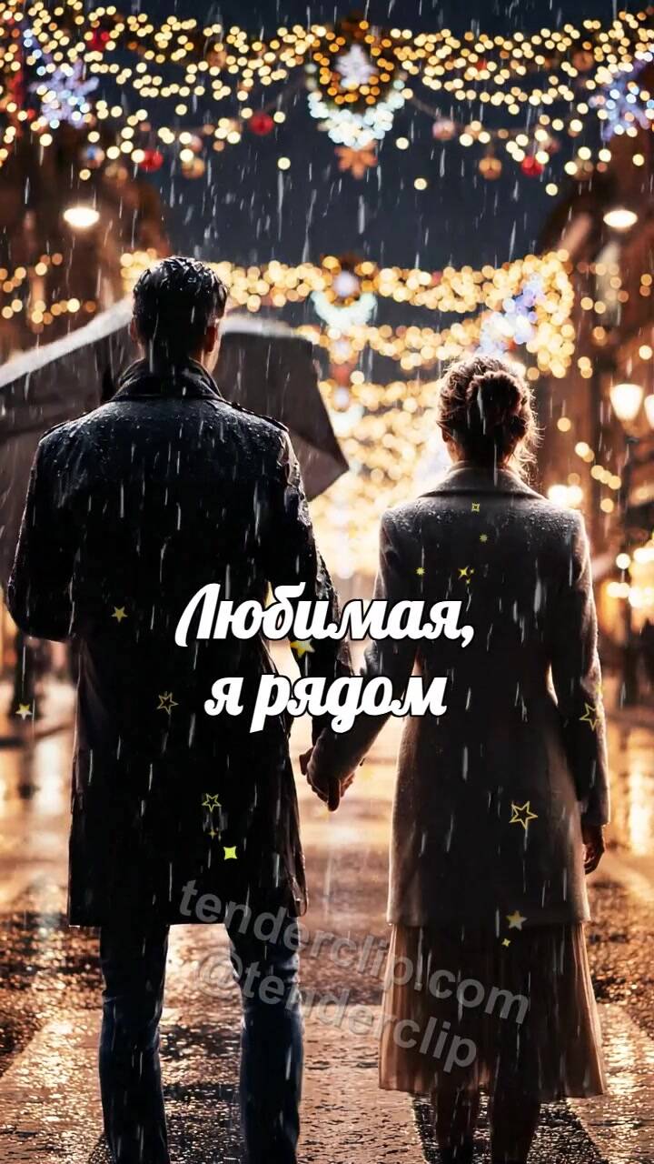 Анимационная открытка на тему Любимая, я рядом: мужчина закрывает женщину от дождя