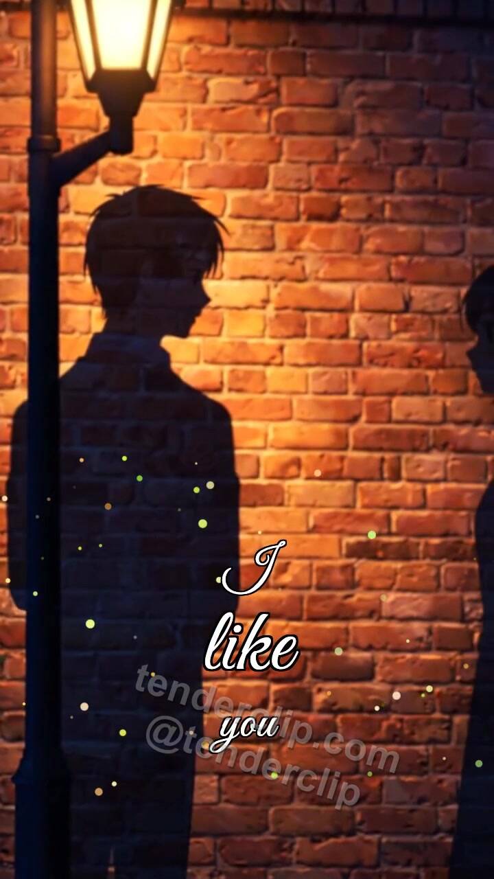 Animated greeting card about I like you: a man shadow gives a flower to a woman