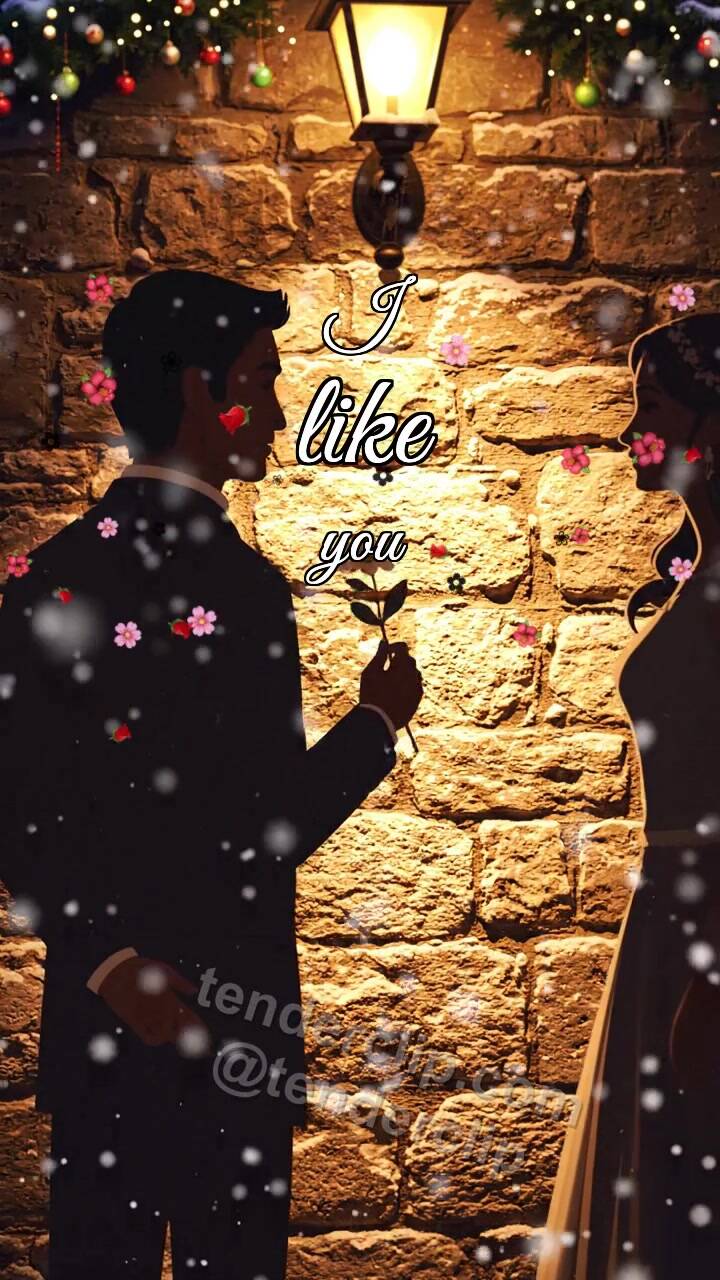 Animated greeting card about I like you: a man shadow gives a flower to a woman