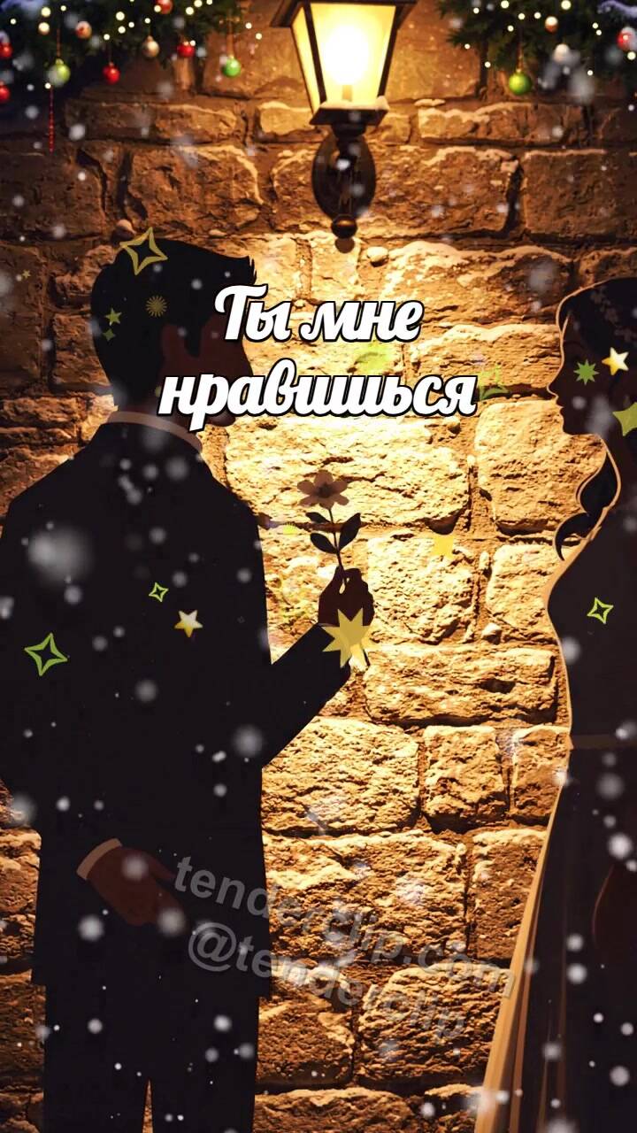 Анимационная открытка на тему Ты мне нравишься: тень мужчины дарит цветок женщине