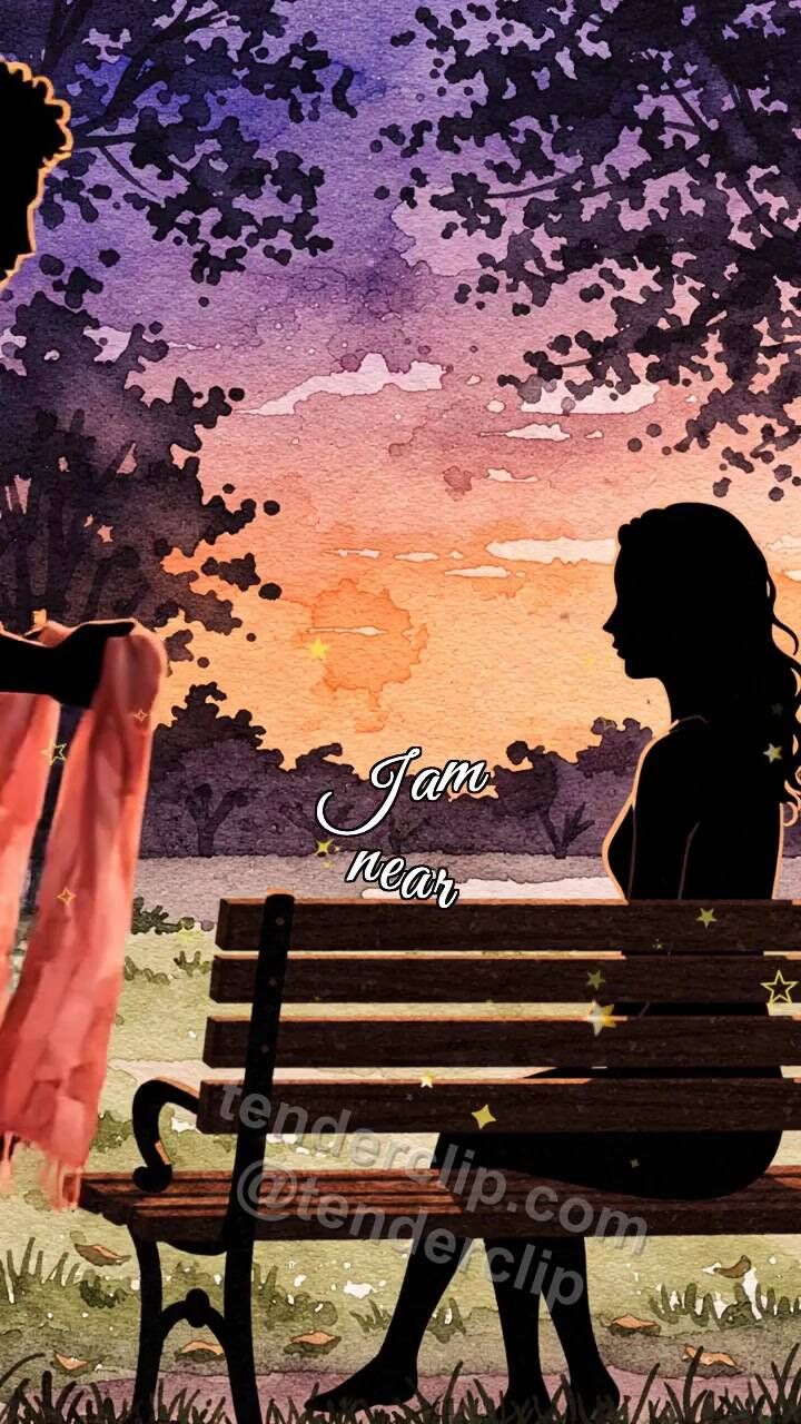 Animated greeting card about I am near: man wraps a scarf around shoulders