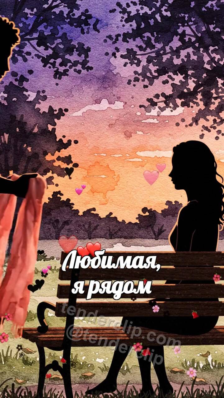 Анимационная открытка на тему Любимая, я рядом: мужчина укрывает плечи шарфом