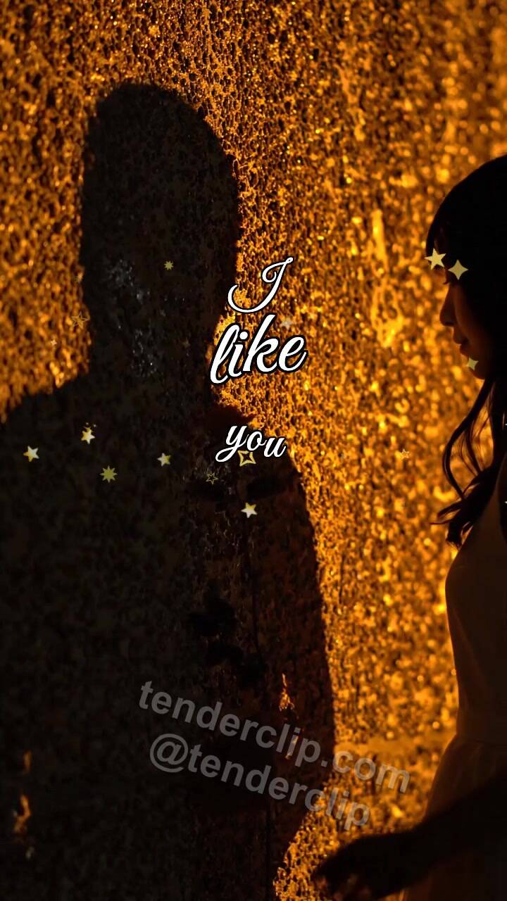 Animated greeting card about I like you: a man shadow gives a flower to a woman