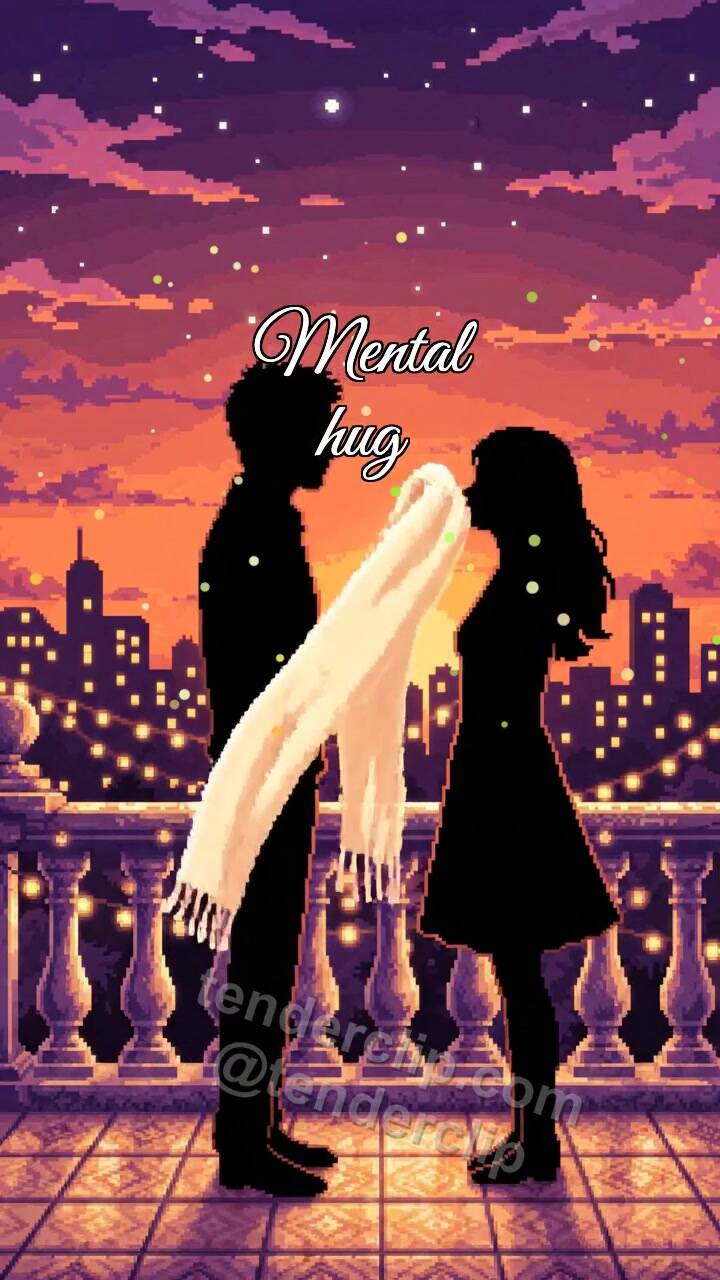 Animated greeting card about Mental hug: one scarf hugs two people