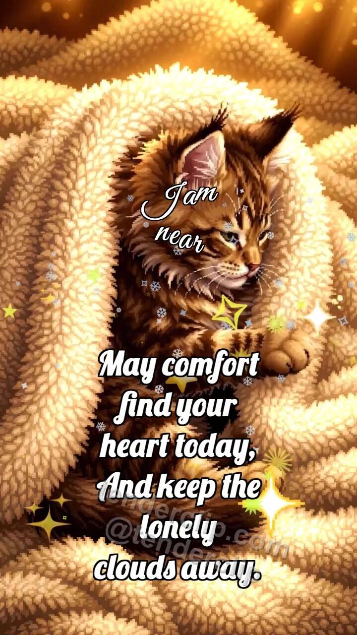Animated greeting card about I am near: Kitten Under Blanket