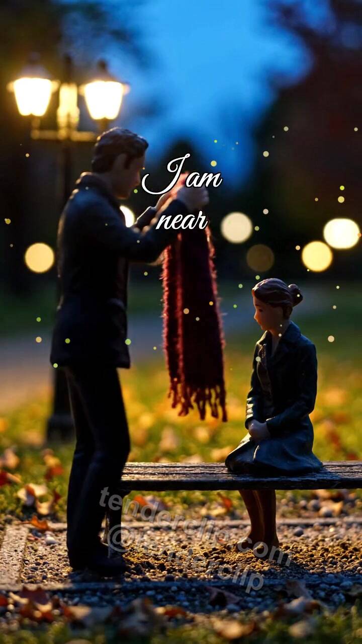 Animated greeting card about I am near: man wraps a scarf around shoulders
