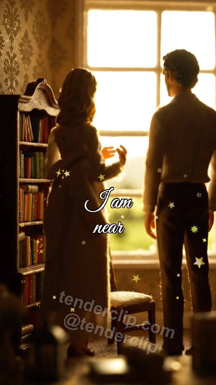 Animated greeting card about I am near: woman places a coat over shoulders