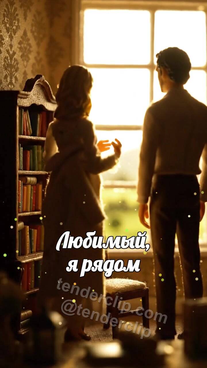 Анимационная открытка на тему Любимый, я рядом: женщина накидывает пальто на плечи