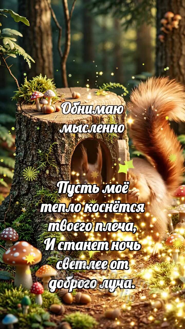 Анимационная открытка на тему Обнимаю мысленно: Белочка открывает шанс