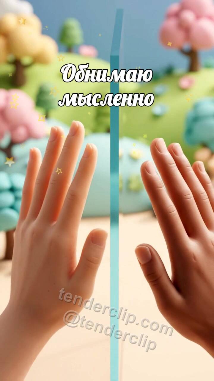 Анимационная открытка на тему Обнимаю мысленно: ладони встречаются через стекло