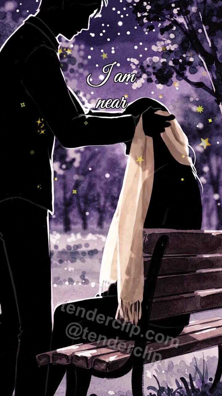 Animated greeting card about I am near: man wraps a scarf around shoulders