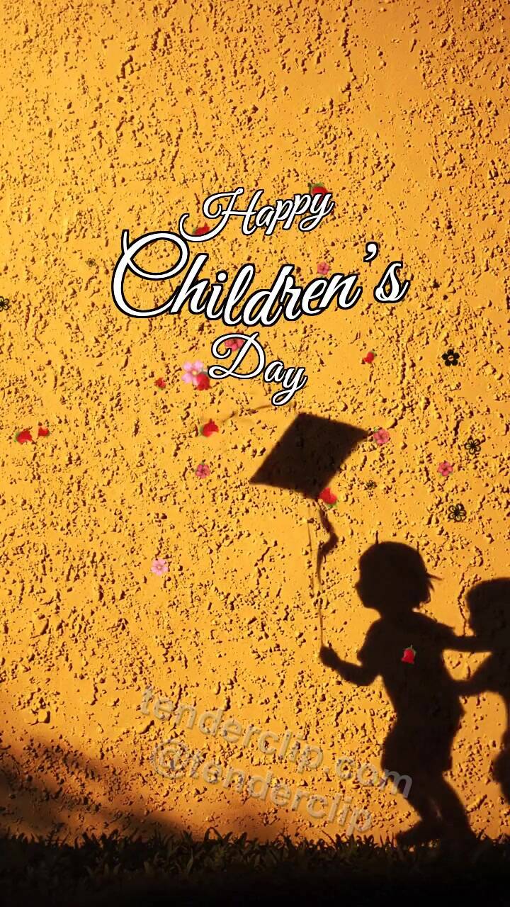 Animated greeting card about Happy Children’s Day: child shadow flies a kite