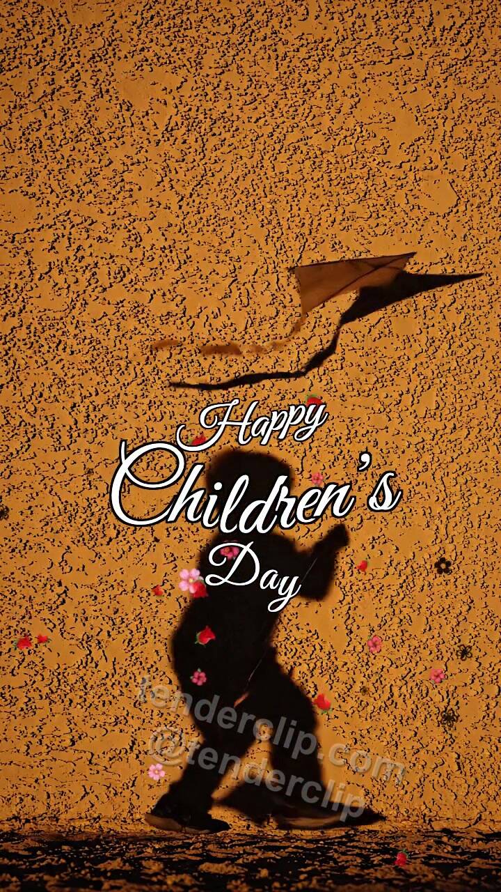 Animated greeting card about Happy Children’s Day: child shadow flies a kite
