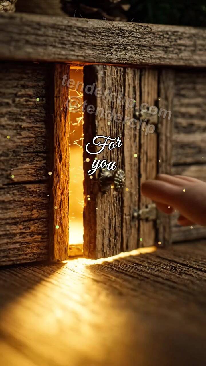 Animated greeting card about For you: little door opens warm light