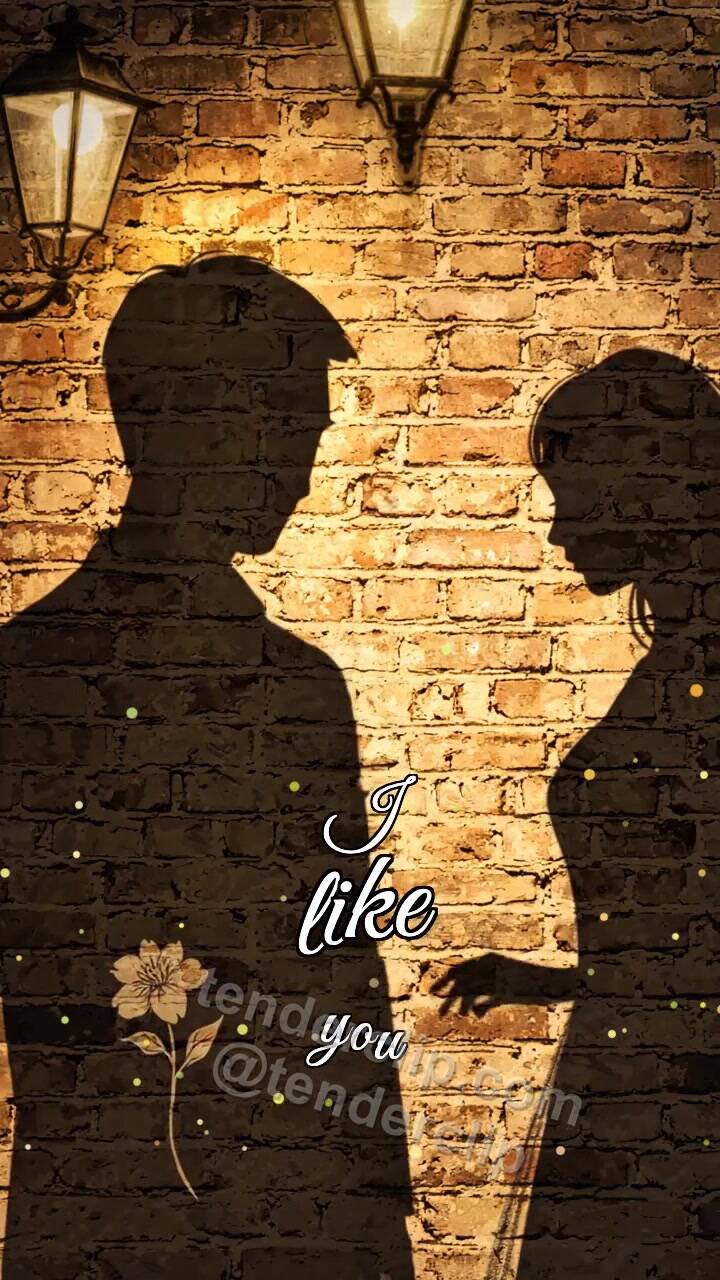 Animated greeting card about I like you: a man shadow gives a flower to a woman