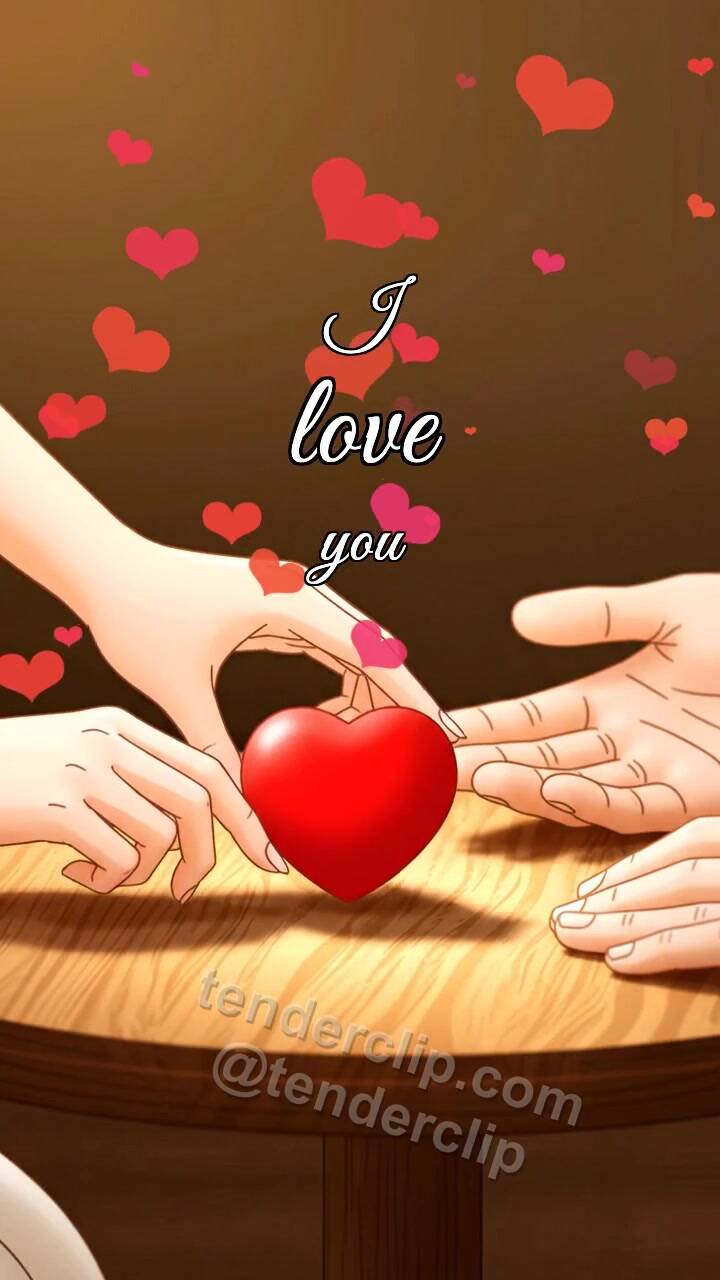 Animated greeting card about I love you: two hands hold a heart