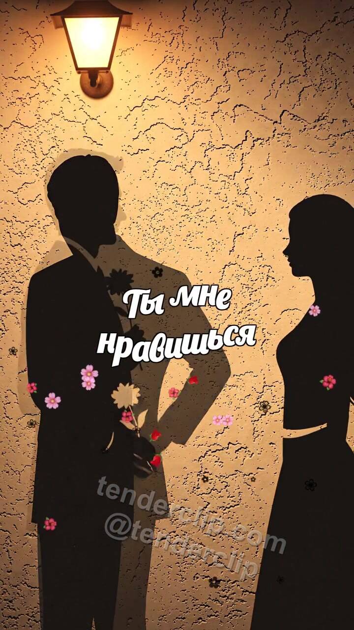 Анимационная открытка на тему Ты мне нравишься: тень мужчины дарит цветок женщине
