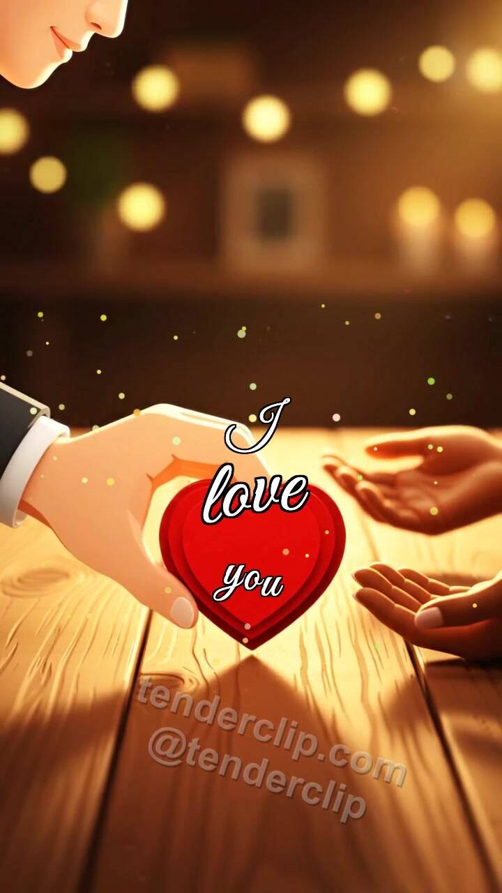 Animated greeting card about I love you: two hands hold a heart