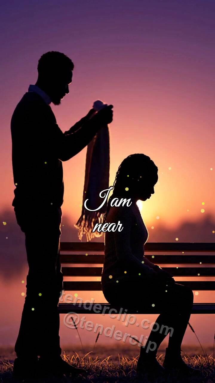 Animated greeting card about I am near: man wraps a scarf around shoulders