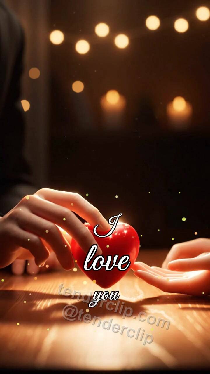 Animated greeting card about I love you: two hands hold a heart