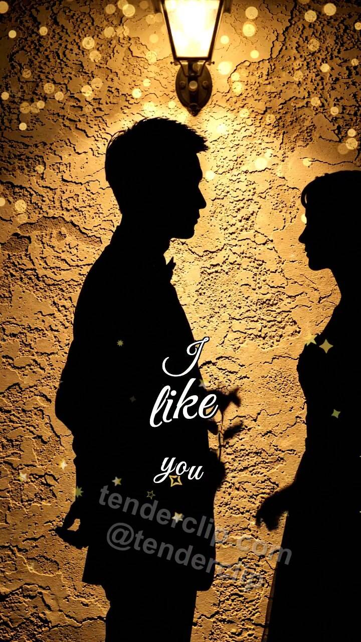 Animated greeting card about I like you: a man shadow gives a flower to a woman