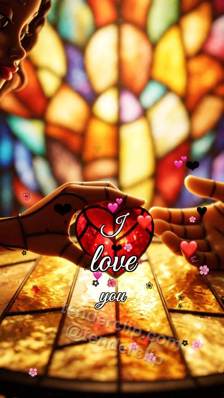 Animated greeting card about I love you: two hands hold a heart