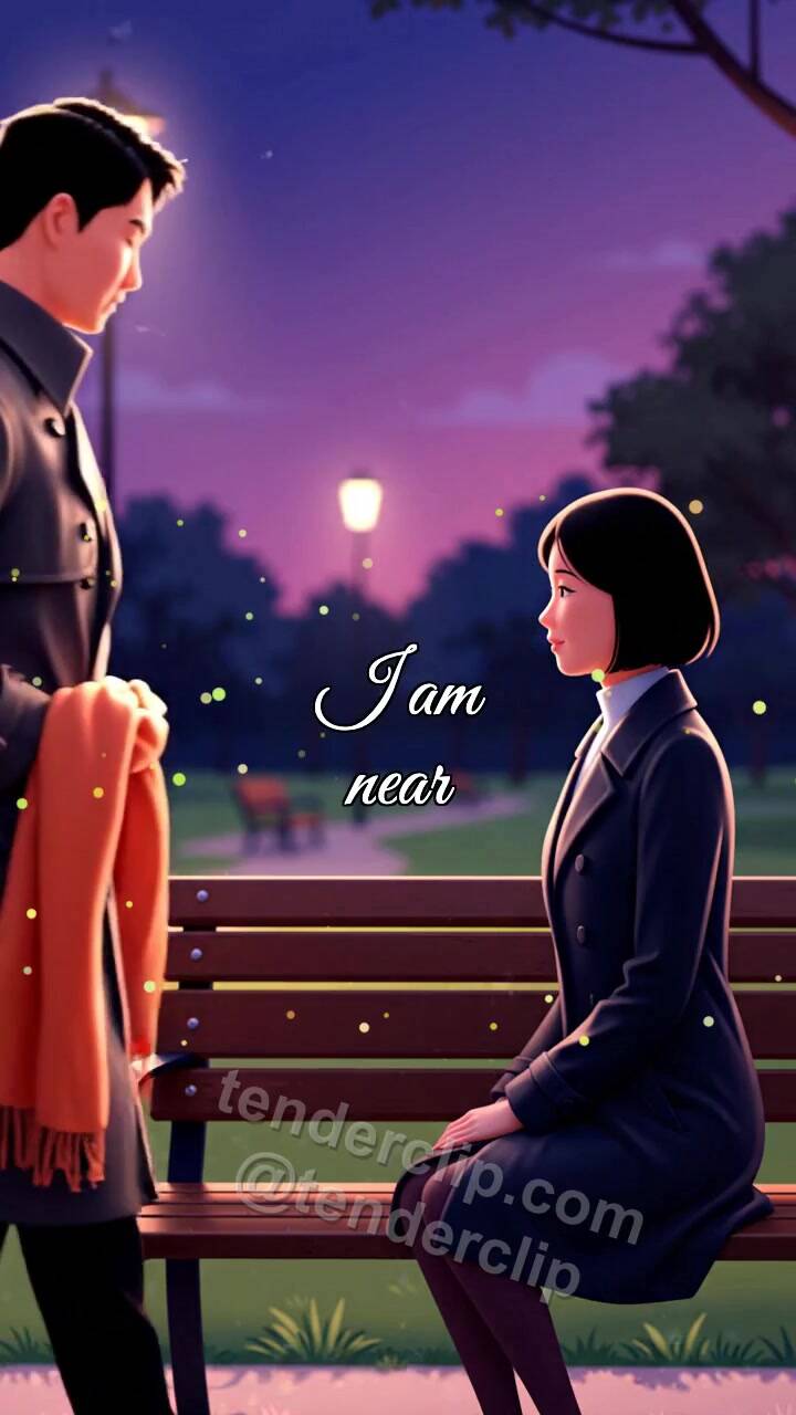 Animated greeting card about I am near: man wraps a scarf around shoulders