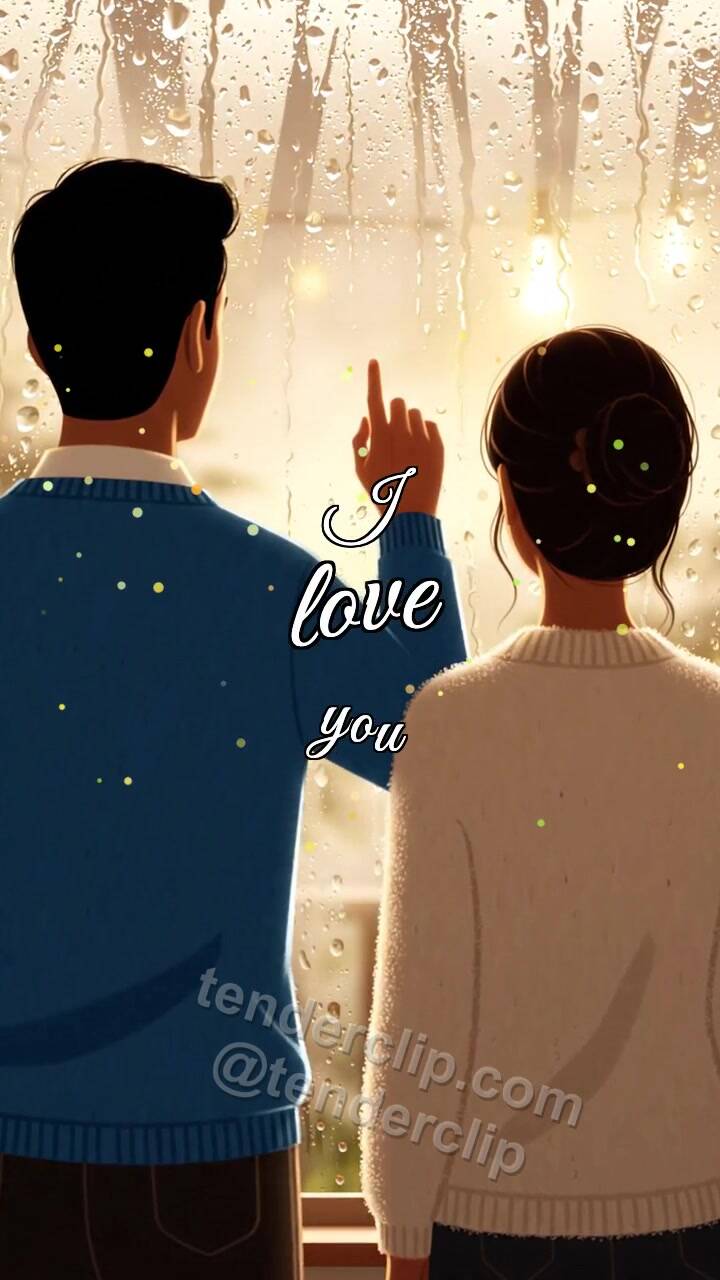 Animated greeting card about I love you: heart appears on a fogged window