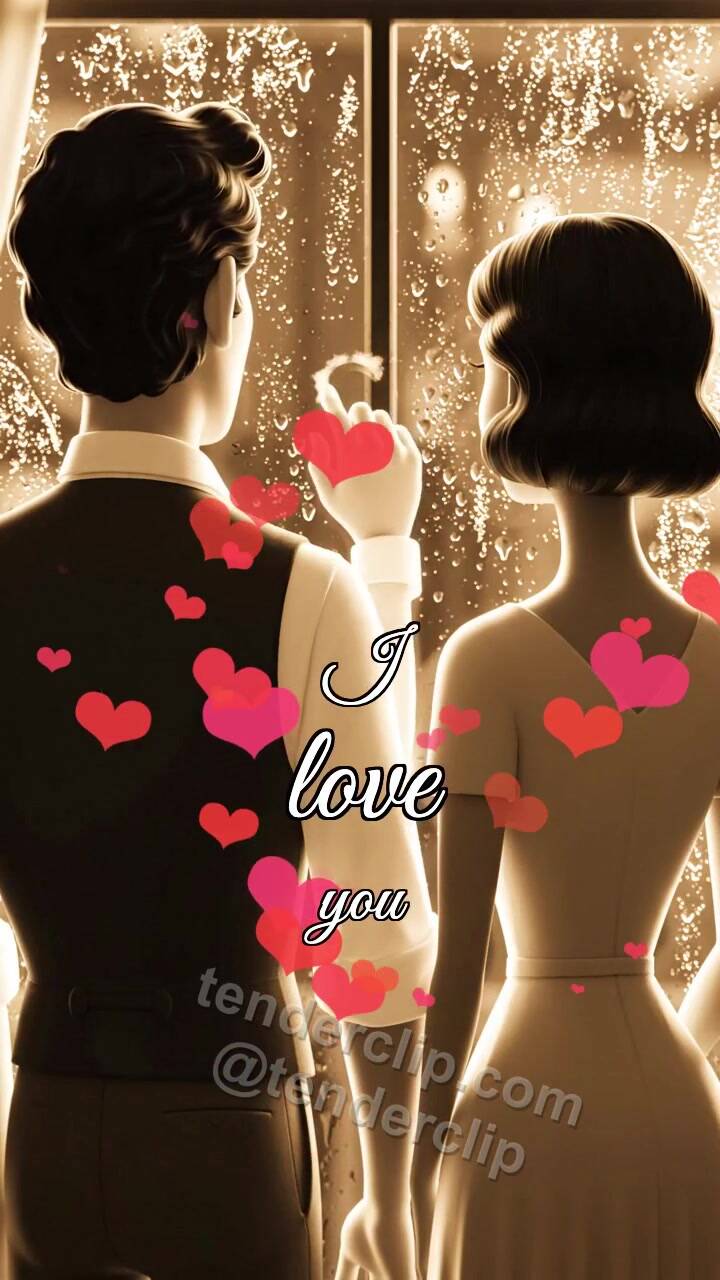 Animated greeting card about I love you: heart appears on a fogged window