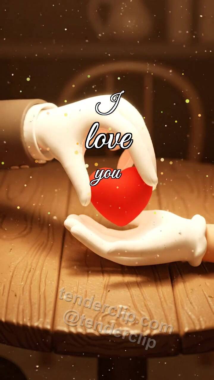 Animated greeting card about I love you: two hands hold a heart