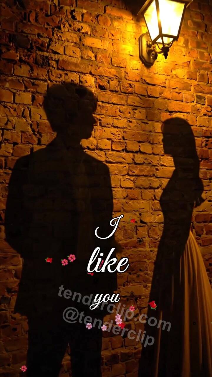 Animated greeting card about I like you: a man shadow gives a flower to a woman