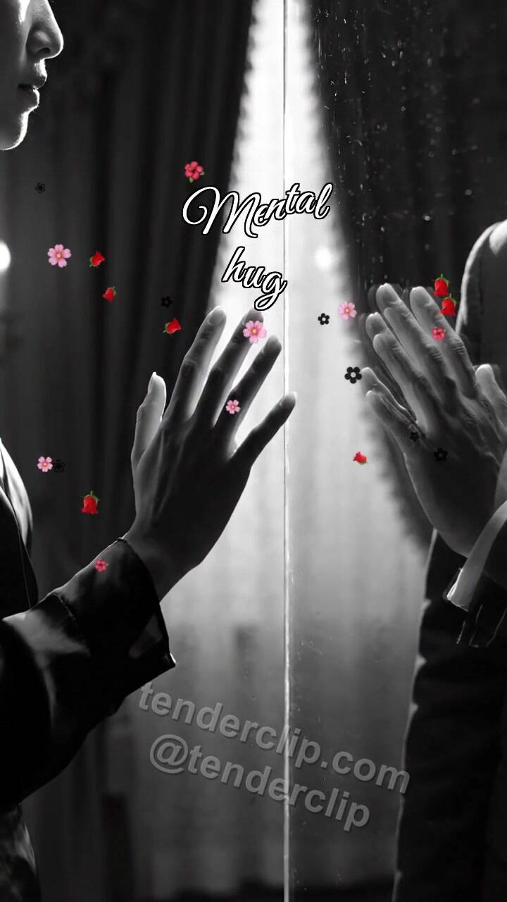 Animated greeting card about Mental hug: palms meet through glass