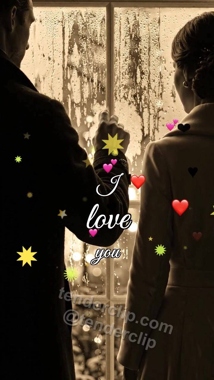 Animated greeting card about I love you: heart appears on a fogged window